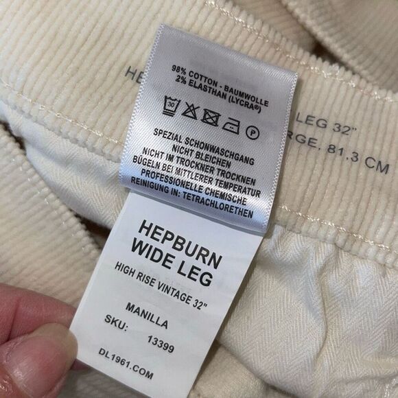 DL1961 Womens Hepburn Wide Leg High Rise Vintage Corduroy Pants Cream Sz 32 NWT - Picture 11 of 14